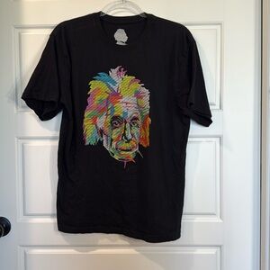 Bioworld Albert Einstein Colorful Embroidered Print Black T Shirt Unisex Size M